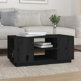 Tavolino Da Salotto Nero 90x49x40,5 Cm Legno Massello Di Pino /