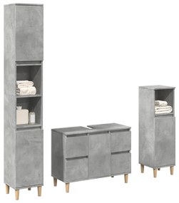 Set Mobili Da Bagno 3 Pz Grigio Cemento İn Legno Multistrato /