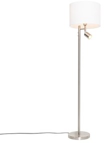 Lampada da terra in acciaio con paralume bianco e luce di lettura - Jelena