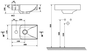 Sapho - Lavabo sospeso PICCOLINO 31x17 cm sinistro/in marmo colato/bianco