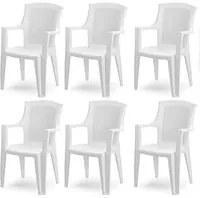 Sedia da giardino set 6 sedie in plastica effetto rattan con schienale alto e braccioli impilabili colore bianco Tomaino