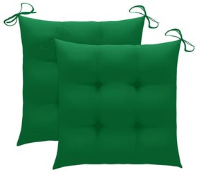 Sedia a dondolo con cuscino verde in legno di teak