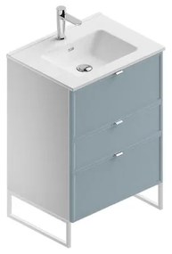 Mobile sottolavabo e lavabo Quadra per vasca centrale bianco-cielo in mdf L 60 x H 93 x P 46 cm 3 cassetti