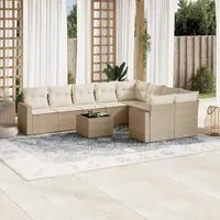 Set Divano da Giardino 10 pz con Cuscini Beige in Polyrattan 3219438