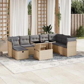 Set divano da giardino 9 pz con cuscini beige in polyrattan