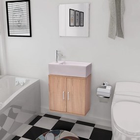Set Mobili Da Bagno Con Lavabo 3 Pz Beige /