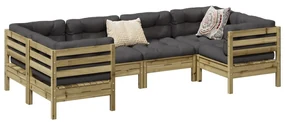 Set divani da giardino 6pz con cuscini legno impregnato di pino