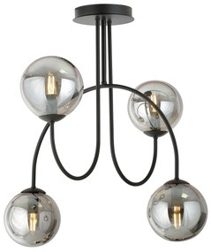 Plafoniera Moderna Utu 4 Luci In Acciaio Nero E Vetro Fumè 50 Cm