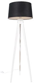 Moderno treppiede bianco con paralume in lino nero 45 cm - Tripod Classic