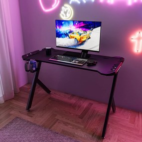Scrivania Gaming Desk Postazione Computer PC Con LED Completa Di Accessori Tavolo Studio Salvaspazio Con Piedini Regolabili Disegno Soggiorno Camera Gamer Camden 120 x 61 x 73 Cm Nero