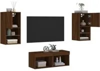 Mobili TV a Muro 4pz con Luci LED Rovere Marrone 3216575