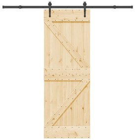 Porta Scorrevole Con Set Hardware 70x210 Cm Legno Massello Pino /