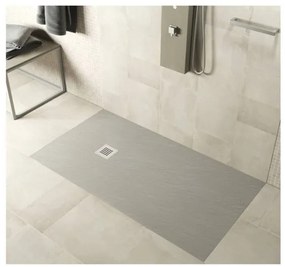 Piatto doccia in mineralmarmo 80x100 cm grigio chiaro effetto pietra con griglia e piletta sifonata