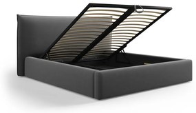 Letto matrimoniale imbottito grigio scuro con contenitore e doghe 160x200 cm Elio - Milo Casa