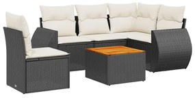 Set divano da giardino 6 pz con cuscini nero in polyrattan