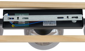 Plafoniera moderna nera con legno e vetro fumé 3 luci - Aleks