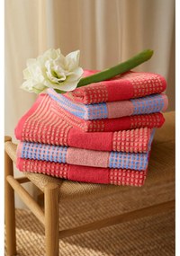 Asciugamano rosso in spugna di cotone biologico 50x100 cm Check - JUNA