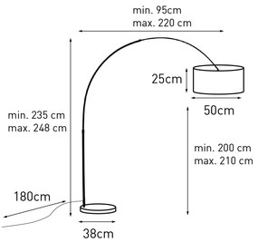 Lampada ad arco in acciaio con paralume in tessuto bianco 50 cm - XXL