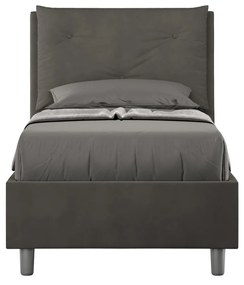 Letto singolo imbottito 80x190 microfibra Appia senza rete, con rete e contenitore, Grigio / Contenitore