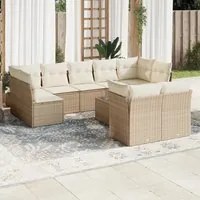 Set Divano da Giardino 10 pz con Cuscini Beige in Polyrattan 3218158