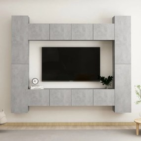 Set Di Mobili Porta Tv 8 Pz Grigio Cemento İn Legno Multistrato /