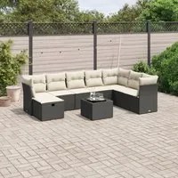 Set Divani da Giardino 9 pz con Cuscini Nero in Polyrattan 3263282