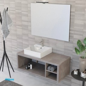 Mobile Bagno Sospeso "Unit Seven" Da 110 Cm Composto Da Tre Vani a Giorno Finitura Cemento Grigio Caldo