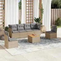 Set Divani da Giardino 7 pz con Cuscini Beige in Polyrattan 3223553