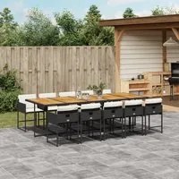 Set da Pranzo da Giardino 11 pz con Cuscini in Polyrattan Nero 3278066