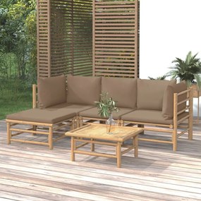 Set salotto da giardino 5pz con cuscini tortora bambù