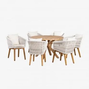 Set Composto Da Tavolo Rotondo In Legno (ø120 Cm) Naele E 6 Sedie Da Pranzo Barker Gardenia Bianco - Sklum