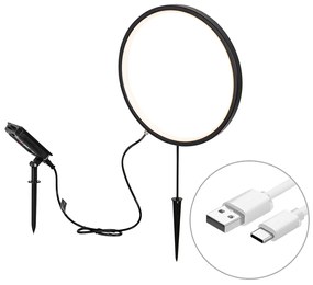 Lampada da esterno nera a punta 60 cm con LED ricaricabile e solare IP65 - Adalind