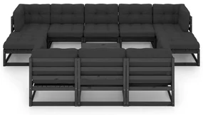 Set divani da giardino 11 pz con cuscini massello di pino nero