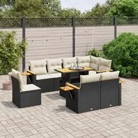 Set Divani da Giardino 9 pz con Cuscini Nero in Polyrattan 3273611