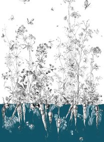 Edmond Petit Carta da parati Lièvres/Fenouil/Tournesol - Bleu - Fenouil Sauvage Droit - Bleu