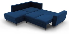 Divano angolare blu allungabile e con contenitore (con penisola a sinistra/a L) con rivestimento in velluto Kyoto – Cosmopolitan Design