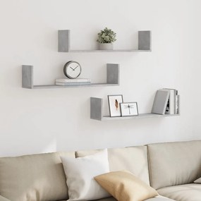 Mensole A Parete 3pz Grigio Cemento 80x18x18 Cm İn Truciolato /