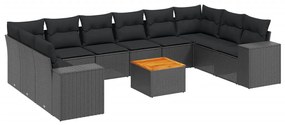 Set Divani da Giardino 11 pz con Cuscini in Polyrattan Nero