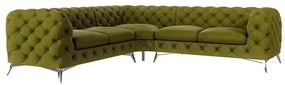 Divano angolare verde con rivestimento in velluto Chelsea – Ropez