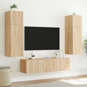 Mobili tv a muro con led 6pz rovere sonoma legno multistrato