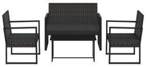 Set Divani da Giardino 4 pz con Cuscini Nero in Polyrattan