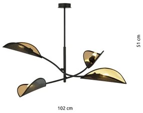 Lampadario a sospensione con supporto rigido LOTUS 4xE14/10W/230V nero/oro