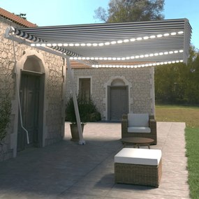 Tenda Da Sole Retrattile Manuale Con Led 600x350 Cm Blu Bianco /