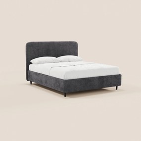 KAELOS letto minimal imbottito - vano contenitore, piedi alti e testiera arrotondata in tessuto ciniglia