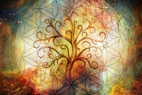 Stampa su tela – Albero con fiore della vita