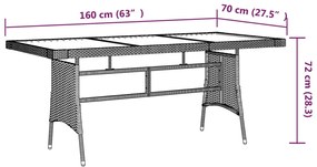 Tavolo giardino nero 160x70x72cm polyrattan e massello d&#039;acacia
