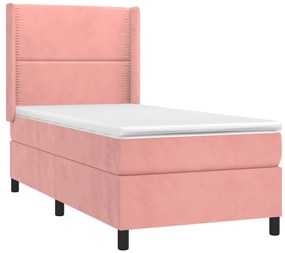 Letto a molle con materasso e led rosa 90x200 cm in velluto