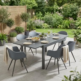 JERRI - set tavolo in alluminio cm 90/180 x 90 x 75 h con 6 Poltrone Dynamo