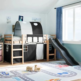 Letto A Soppalco Con Tunnel Bambini Bianco E Nero 90x190cm Pino /