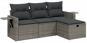 Set divani da giardino 4 pz con cuscini in polyrattan grigio